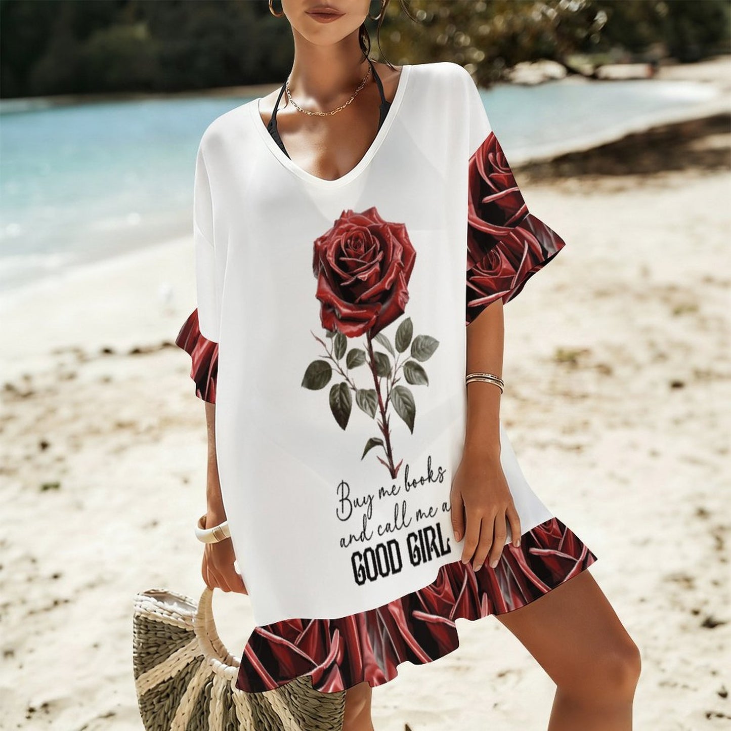 Buy Me All the Books Ruffled Cover-Up Dress | BookTok Inspired Bookish Beach Gift