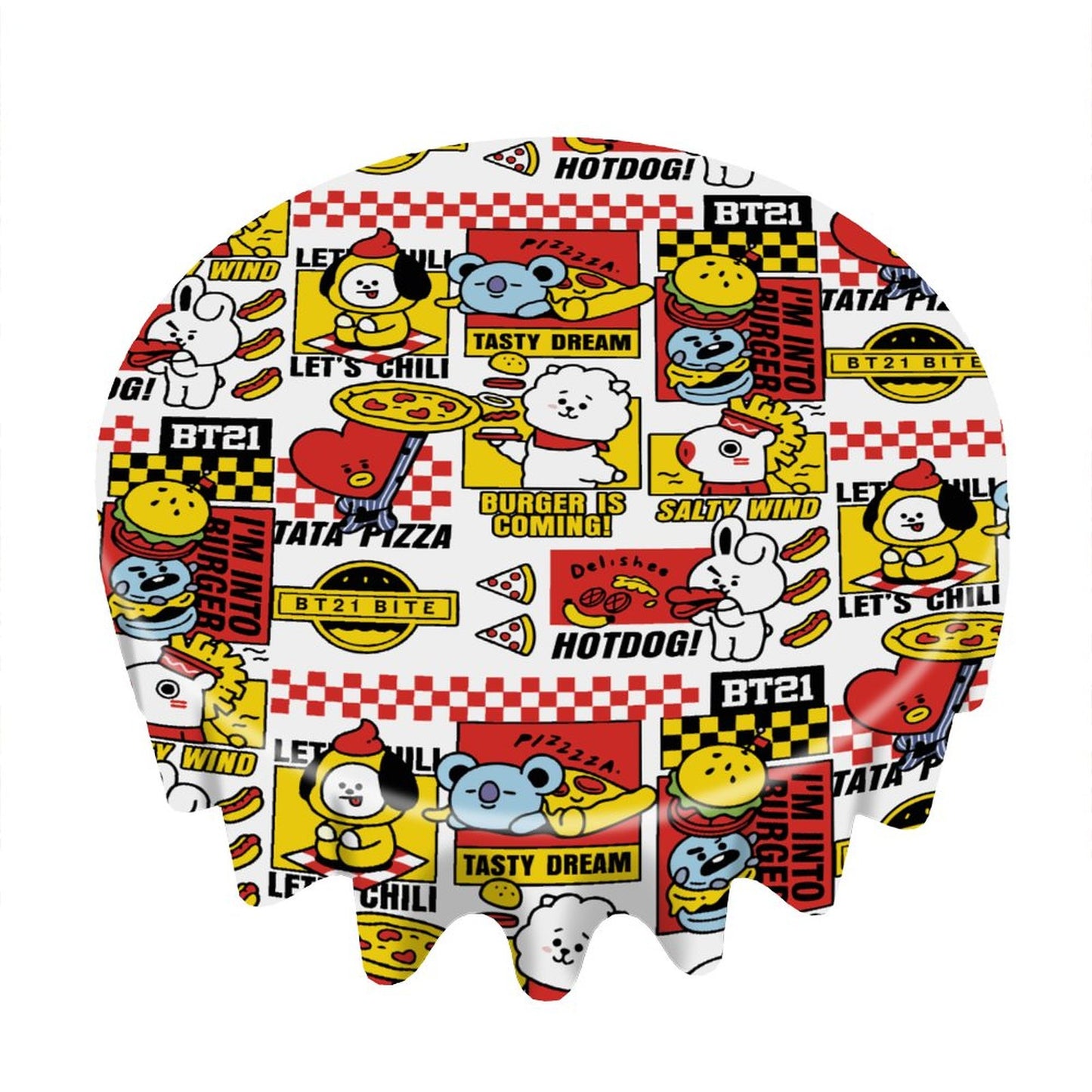 BT21 Inspired Round Tablecloth – Premium 60" K-Pop Aesthetic Dining & Picnic Cover