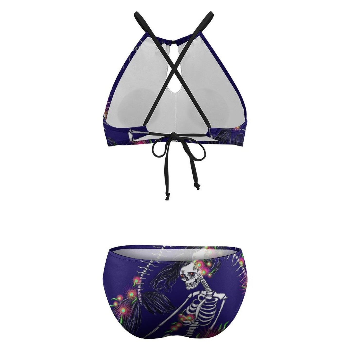Skeleton Siren High Neck Halter Bikini – Women's Two-Piece All-Over Print Swimsuit