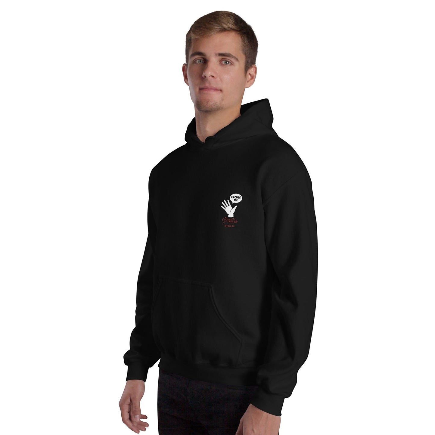 Clothing By Hot Takes Designs black unisex heavy blend hoodie with a small white hand graphic on the chest