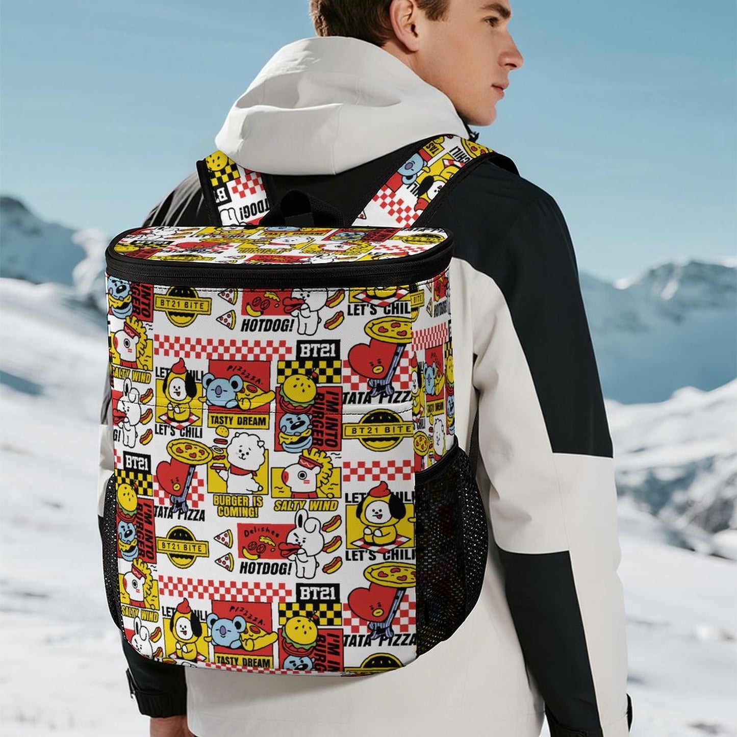BT21 Inspired Insulated Ice Pack Backpack – All-Over Print K-Pop Picnic & Travel Bag
