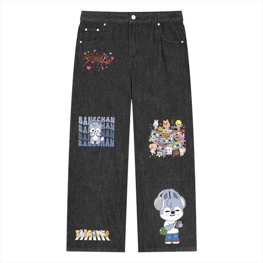 SKZ SKZOO Wolfchan Vintage Wash Straight Leg Jeans — Stray Kids 2026 World Tour concert outfit Stay Defiant collection