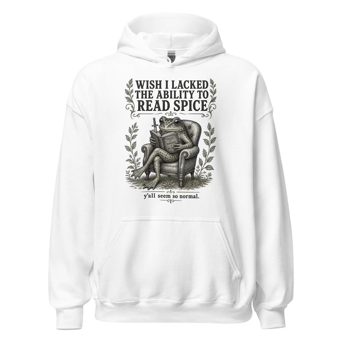 Funny Booktok Frog Hoodie | "Wish I Lacked The Ability To Read Spice" Vintage Bo — flat lay