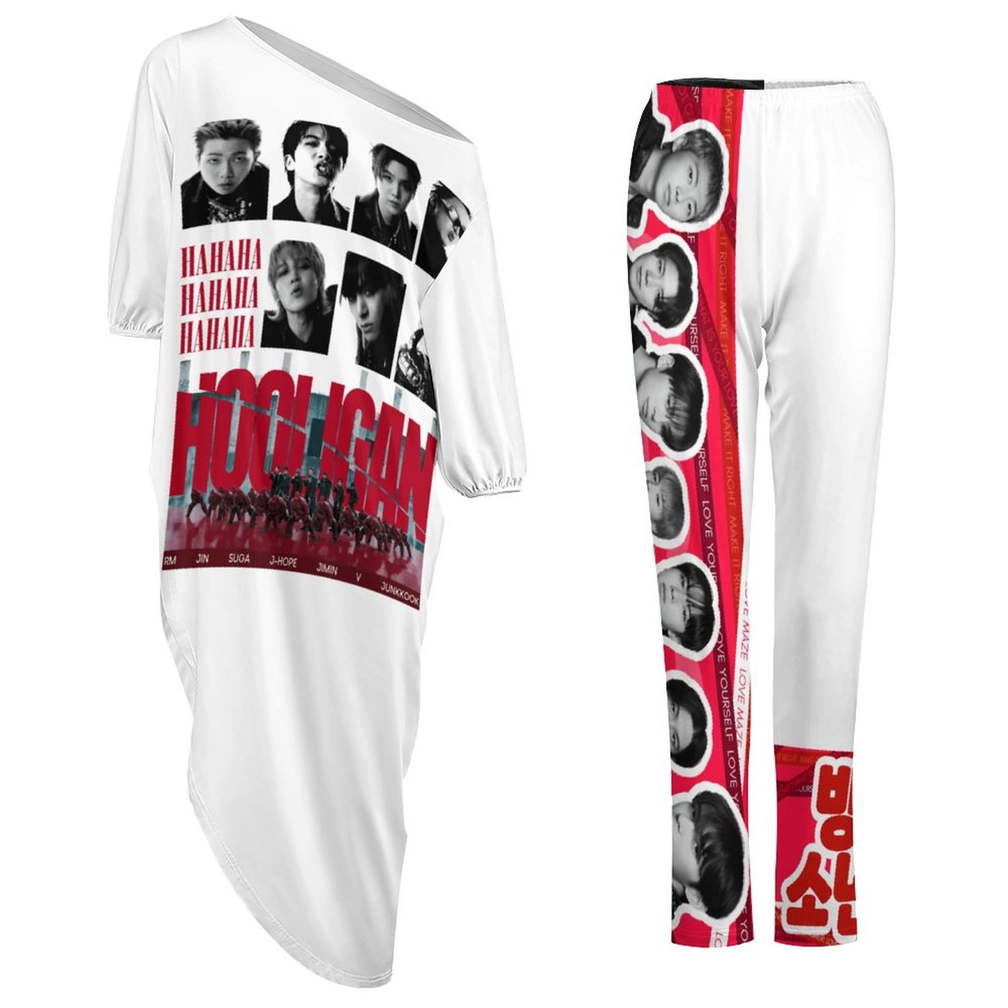 BTS Hooligan One-Shoulder Lounge Set | All-Over Print Two-Piece S-5XL