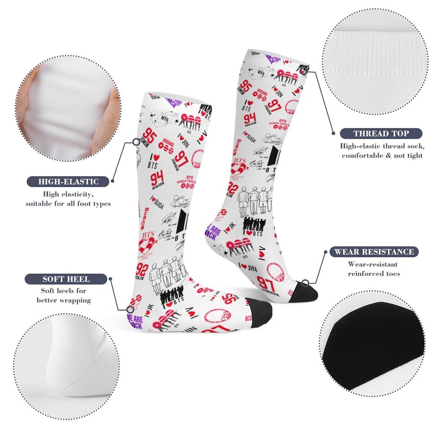 BTS Hooligan Style All-Over Print Crew Socks | Edgy K-Pop Streetwear Aesthetic Socks for ARMY