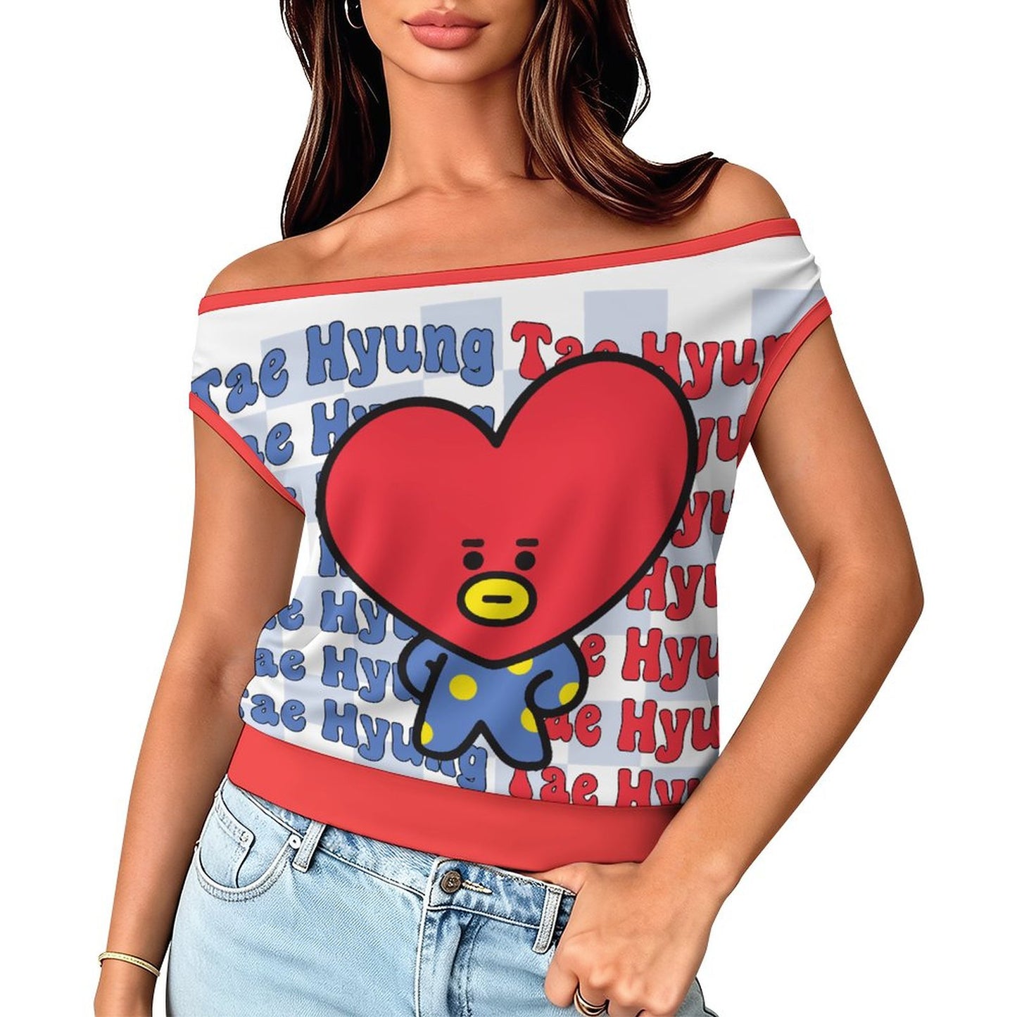 BT21 Tata V Taehyung Off-Shoulder T-Shirt | K-Pop Fan Merch All-Over Print