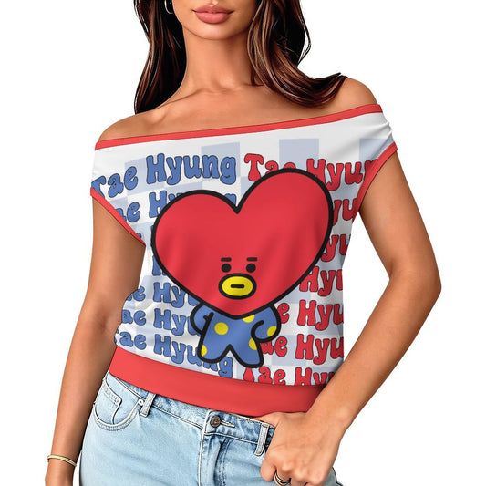 BT21 Tata V Taehyung Off-Shoulder T-Shirt | K-Pop Fan Merch All-Over Print