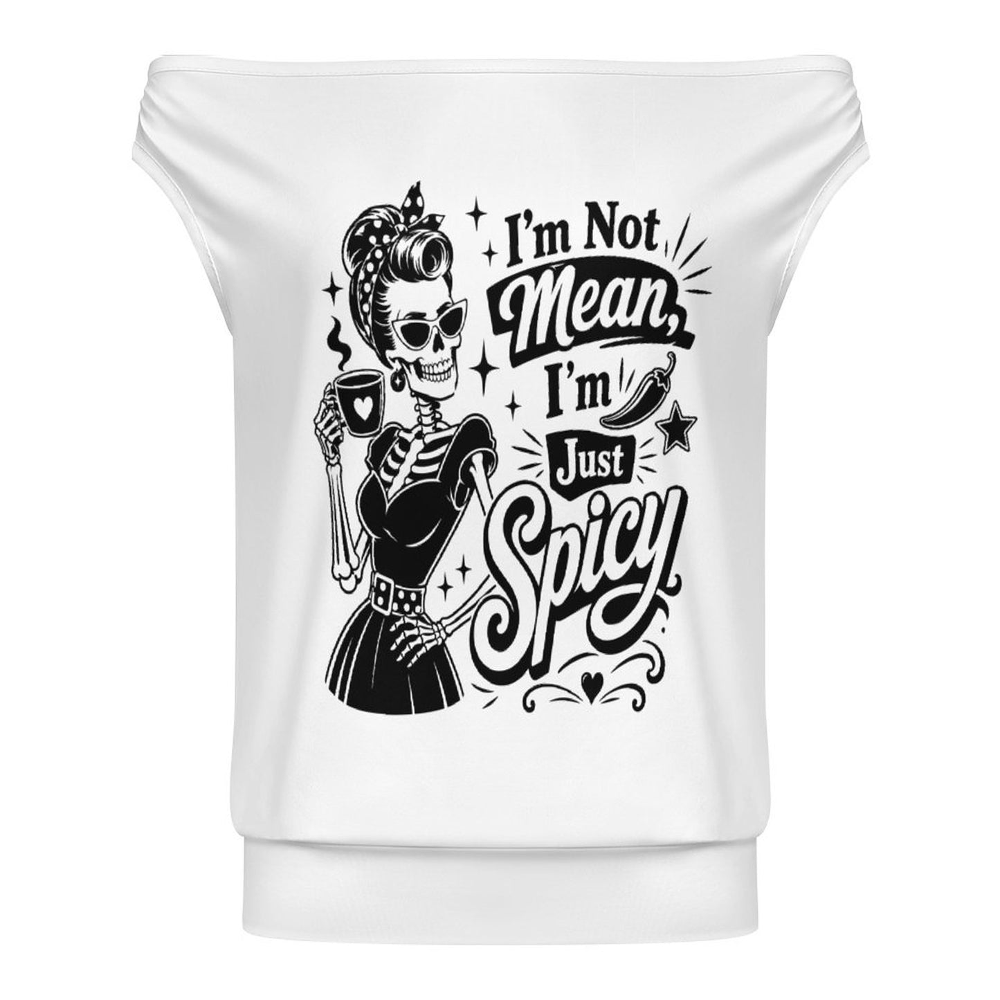 Not Mean I'm Spicy Single Shoulder T-Shirt - Y2K Asymmetrical Sassy Tee