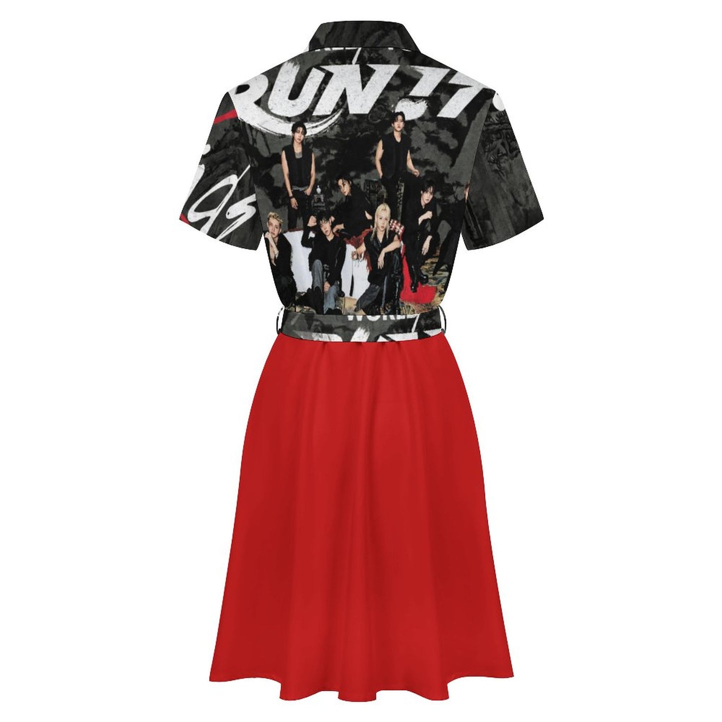 Short Sleeve Collared Shirt Dress(All-Over Printing)