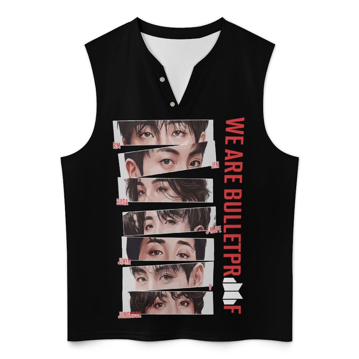 BTS Inspired Henley Tank Top | We Are Bulletproof All-Over Print Vest