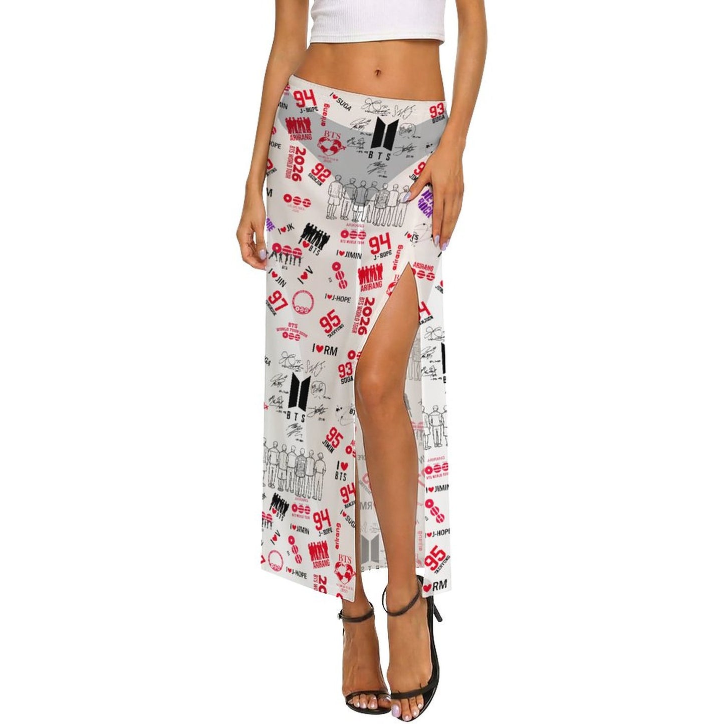 BTS World Tour Hooligan Sheer Mesh Skirt | High Slit K-Pop Concert Layering Outfit for ARMY