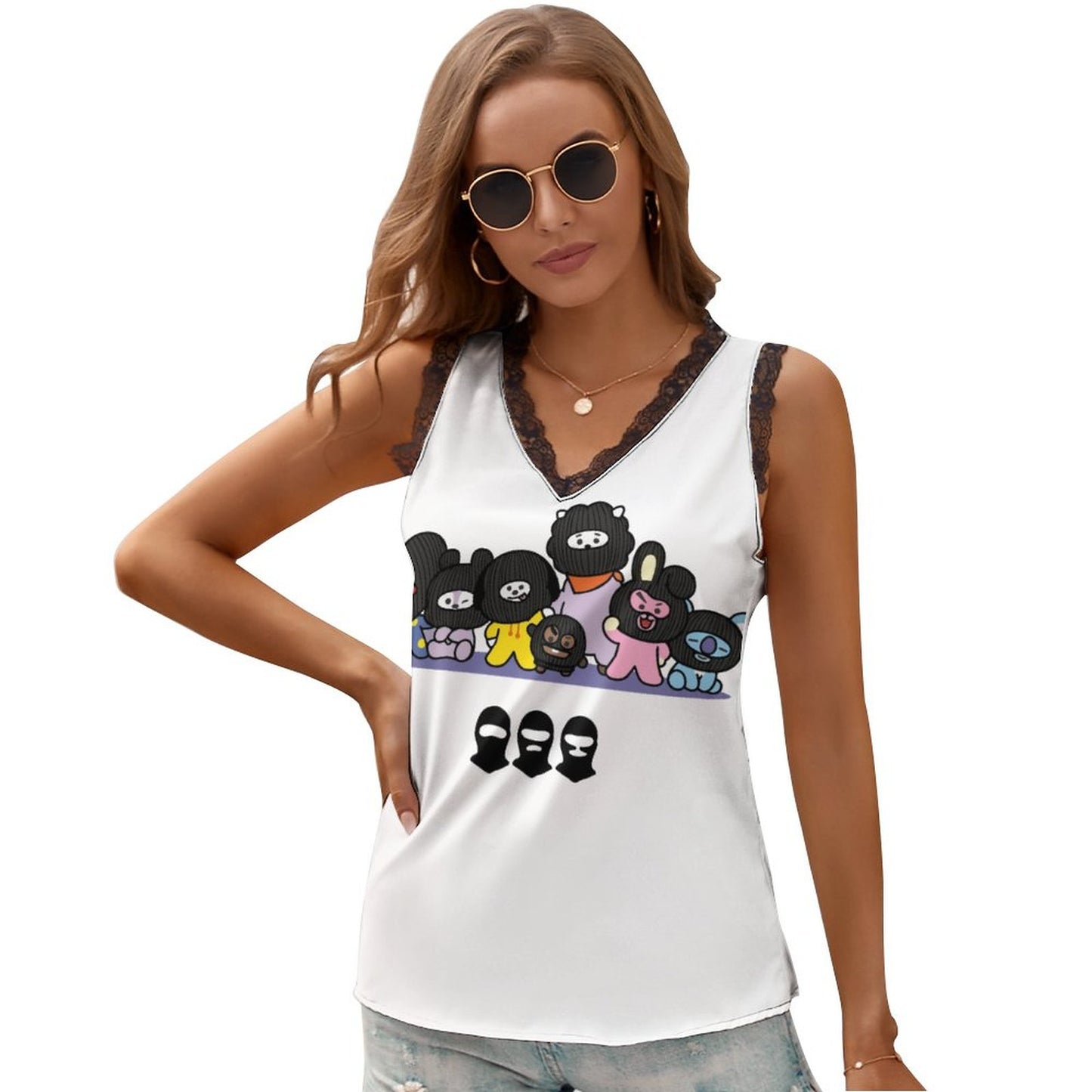 BT21 Hooligan Inspired V-Neck Cami Top – All-Over Print K-Pop Aesthetic Camisole