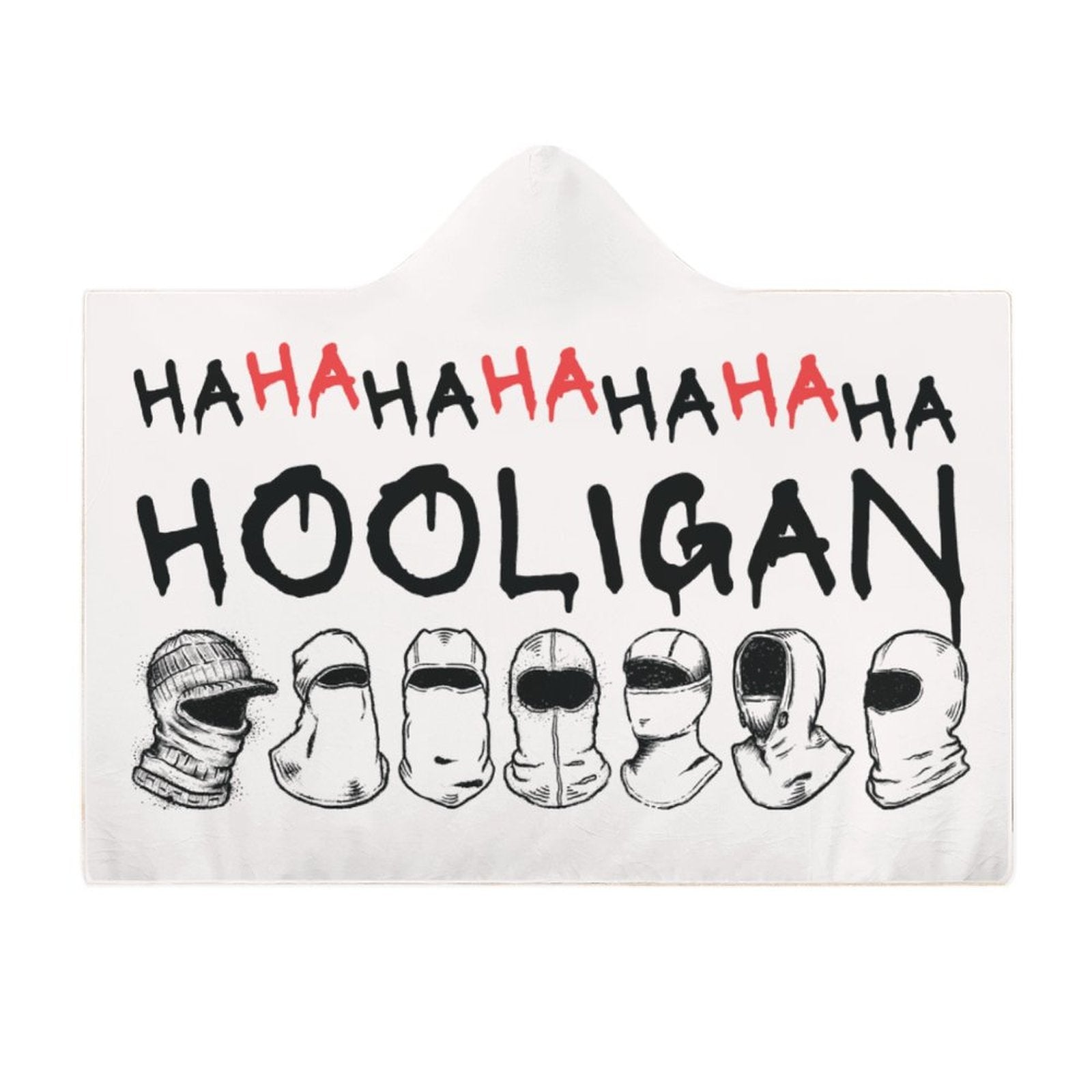 BTS Hooligan hooded blanket in white premium arctic velvet, perfect for K-Pop fans and ARMY concert gear.