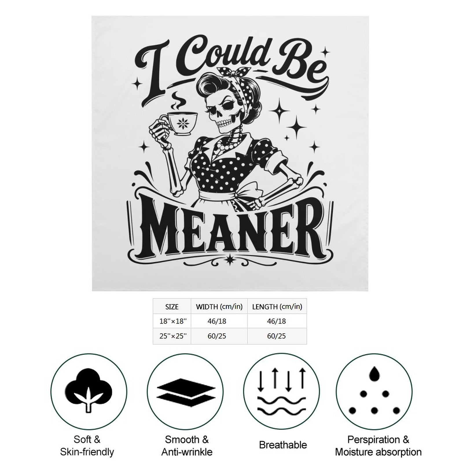 I could be meaner square printed scarf in white and black imitated silk layout
