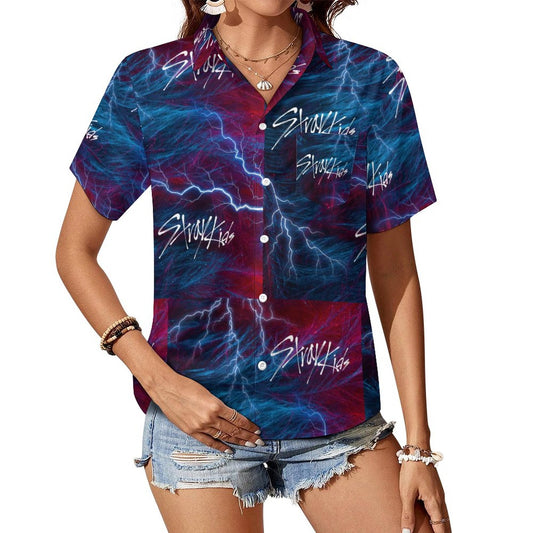 Stray Kids Lightning Short Sleeve Collared Shirt | 100% Cotton Button-Up