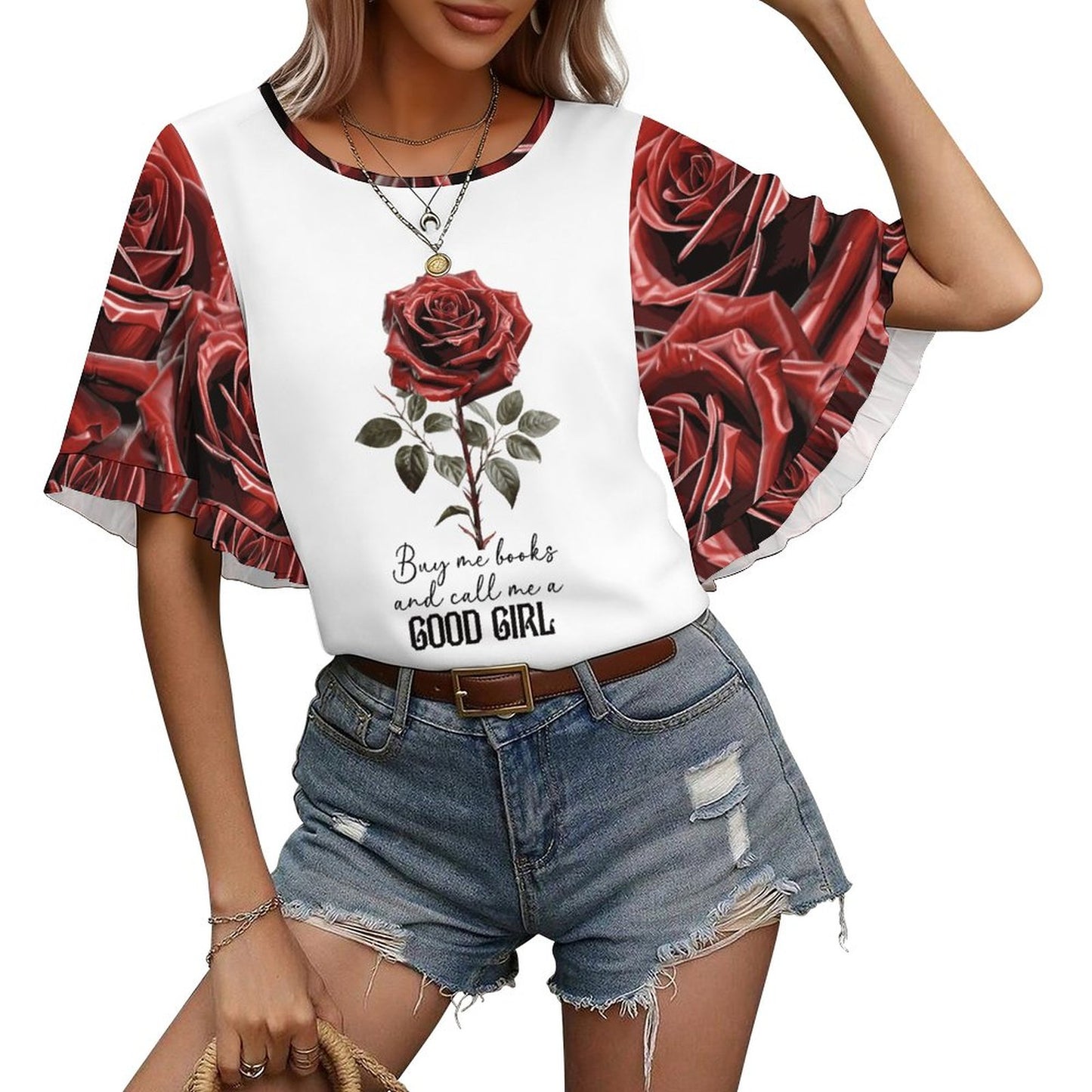 Buy Me All the Books Flared Sleeve T-Shirt | BookTok Inspired Bookish Gift
