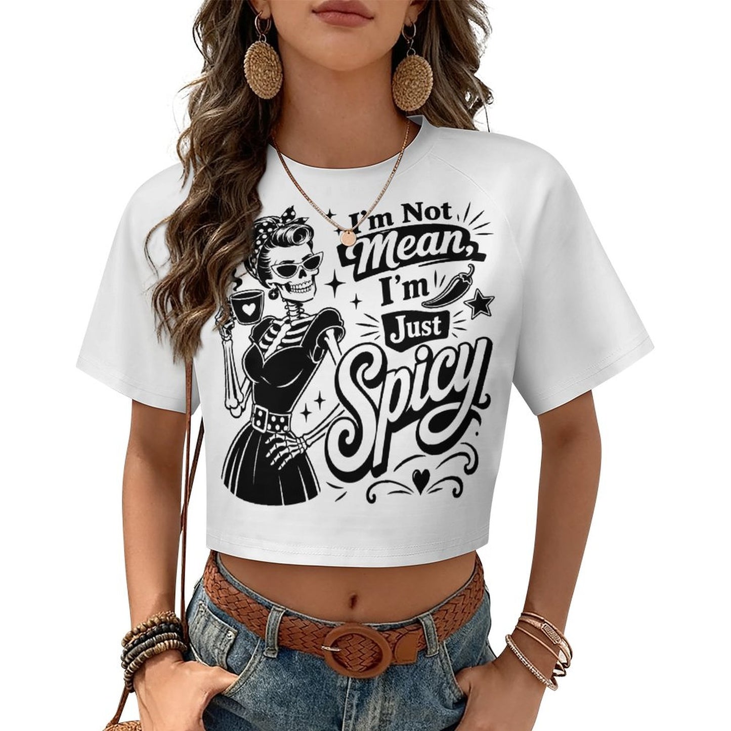 Not Mean I'm Spicy Cropped T-Shirt - Y2K Color-Block Sassy Graphic Tee