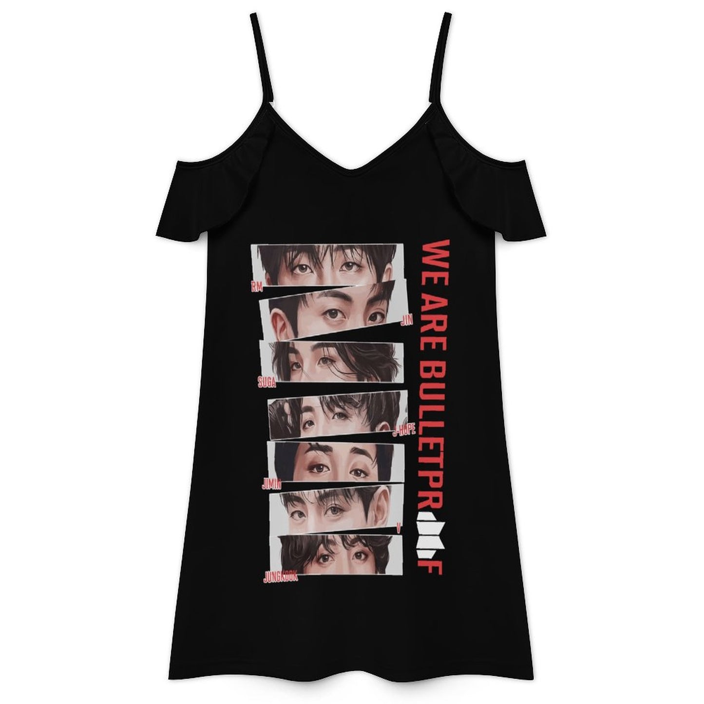 BTS Army 'We Are Bulletproof' Ruffle Spaghetti Strap Dress | K-Pop Fan Merch