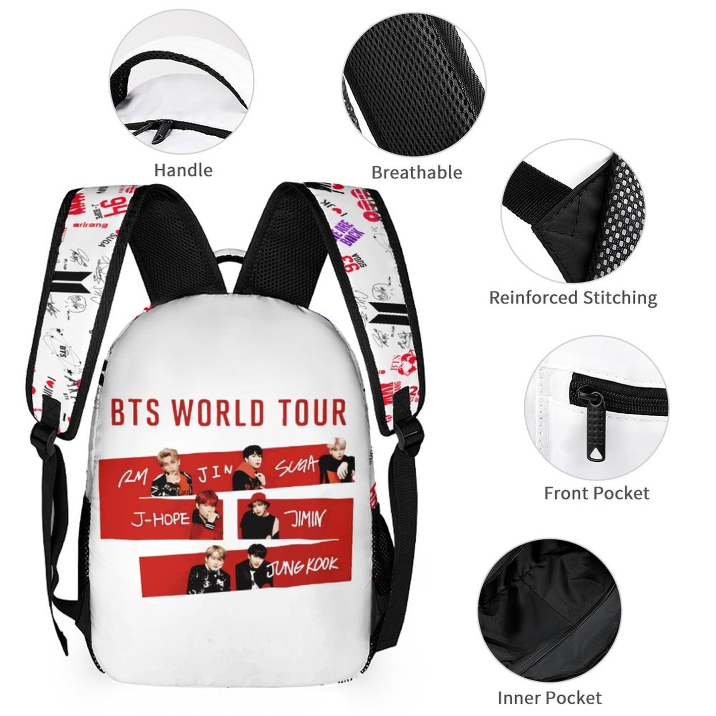 BTS ARMY "Borahae" 3-Piece School Backpack Set | K-Pop Aesthetic Travel Bag, Insulated Lunch Bag & Pencil Case