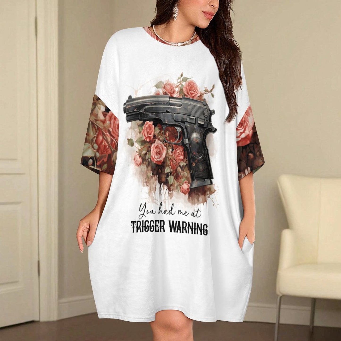 You Had Me at Trigger Warning Flannel Nightdress | Funny Cozy Sleepwear Gift