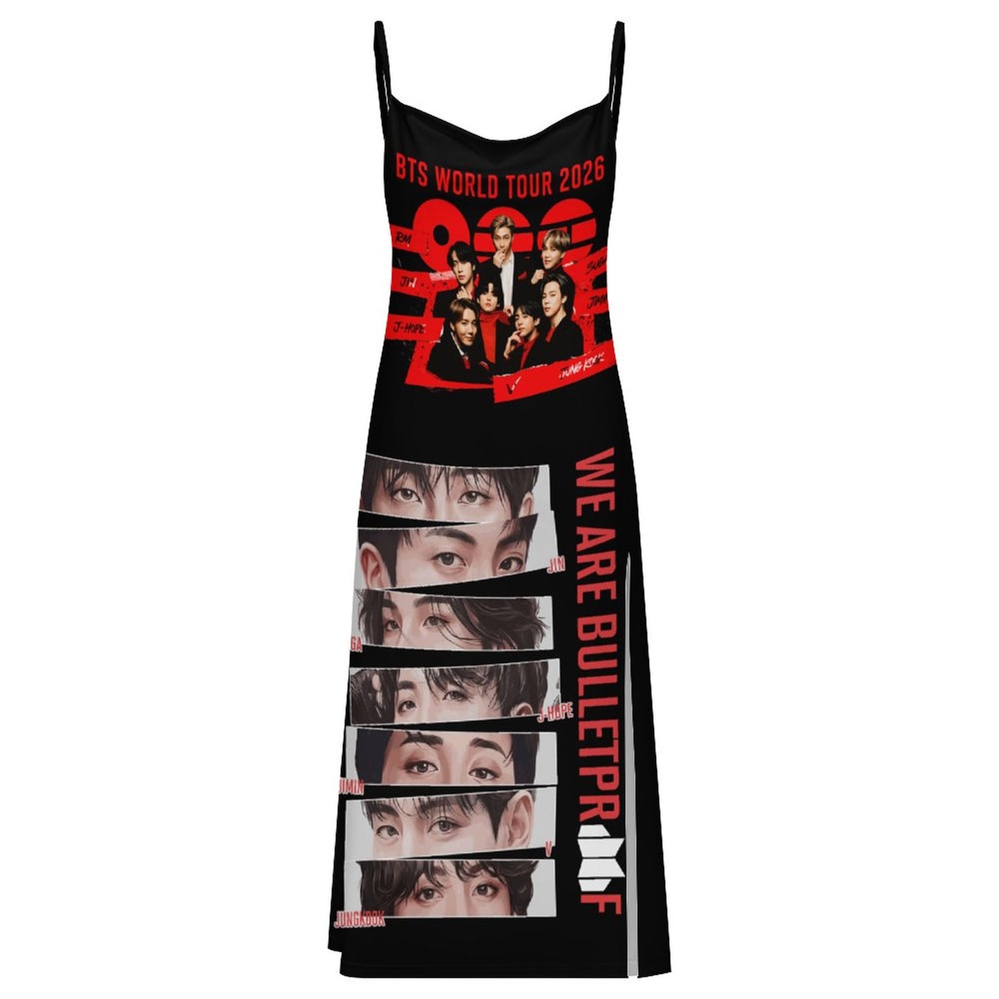 BTS Army 'We Are Bulletproof' Camisole Slit Maxi Dress | K-Pop Fan Merch