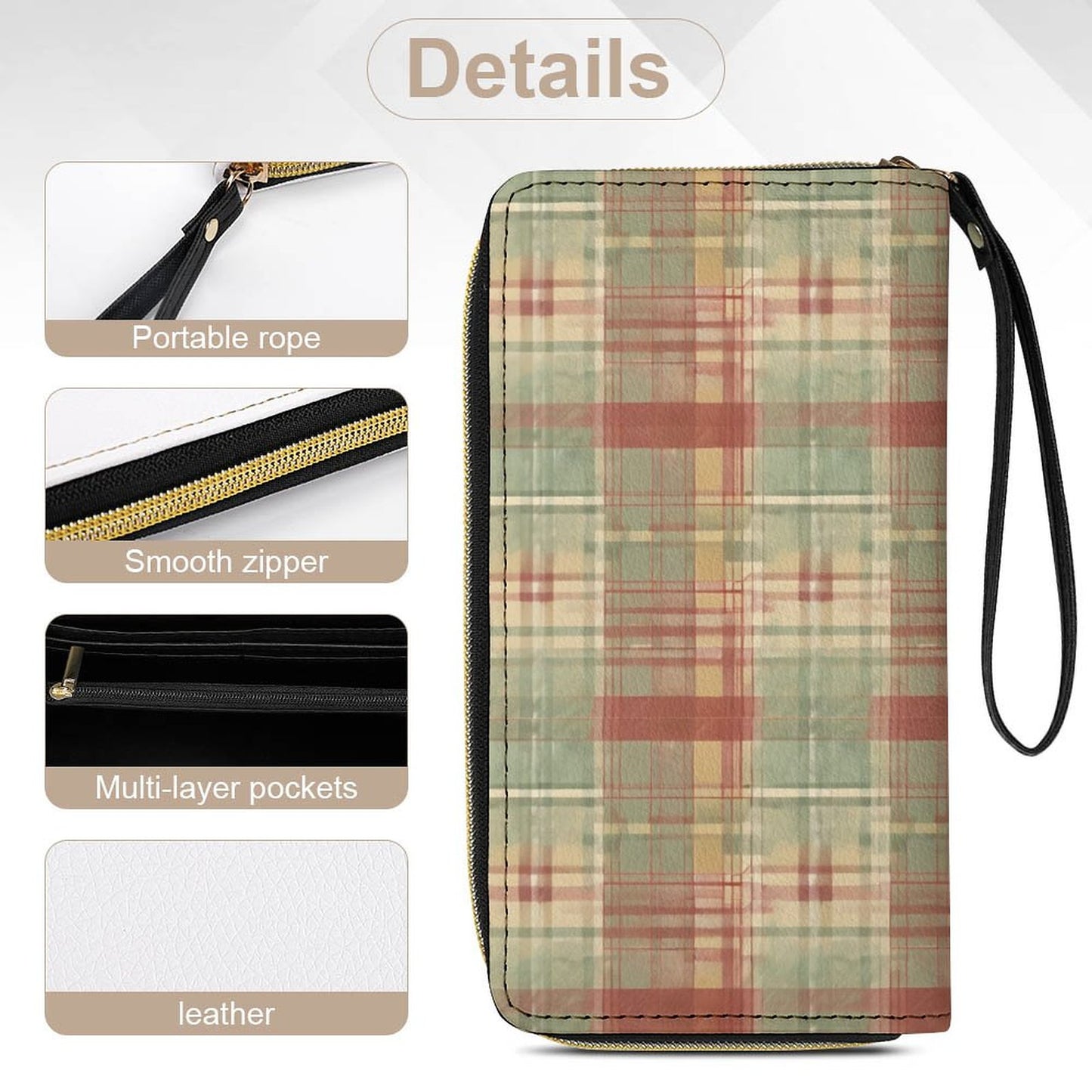 Leather Wallet with Wristlet Strap (2 Pictures on 2 Sides)