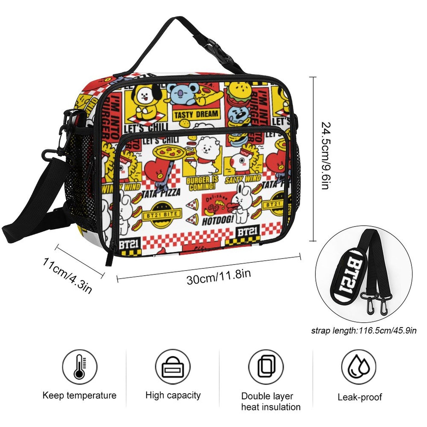 BT21 Inspired Large Capacity Insulated Lunch Bag – K-Pop Aesthetic Crossbody Tote