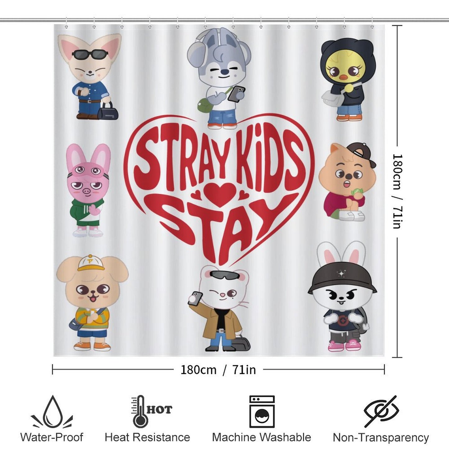 Stray Kids SKZOO Custom Bathroom Set | 4-Piece Shower Curtain & Bath Mat Set