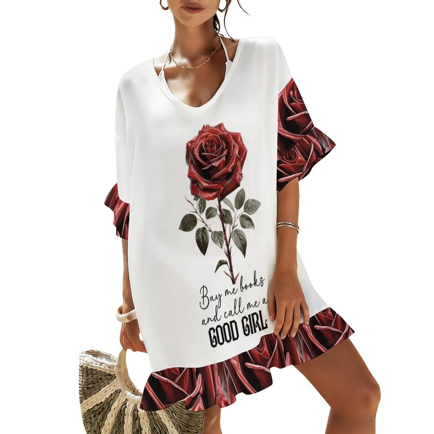Buy Me All the Books Ruffled Cover-Up Dress | BookTok Inspired Bookish Beach Gift