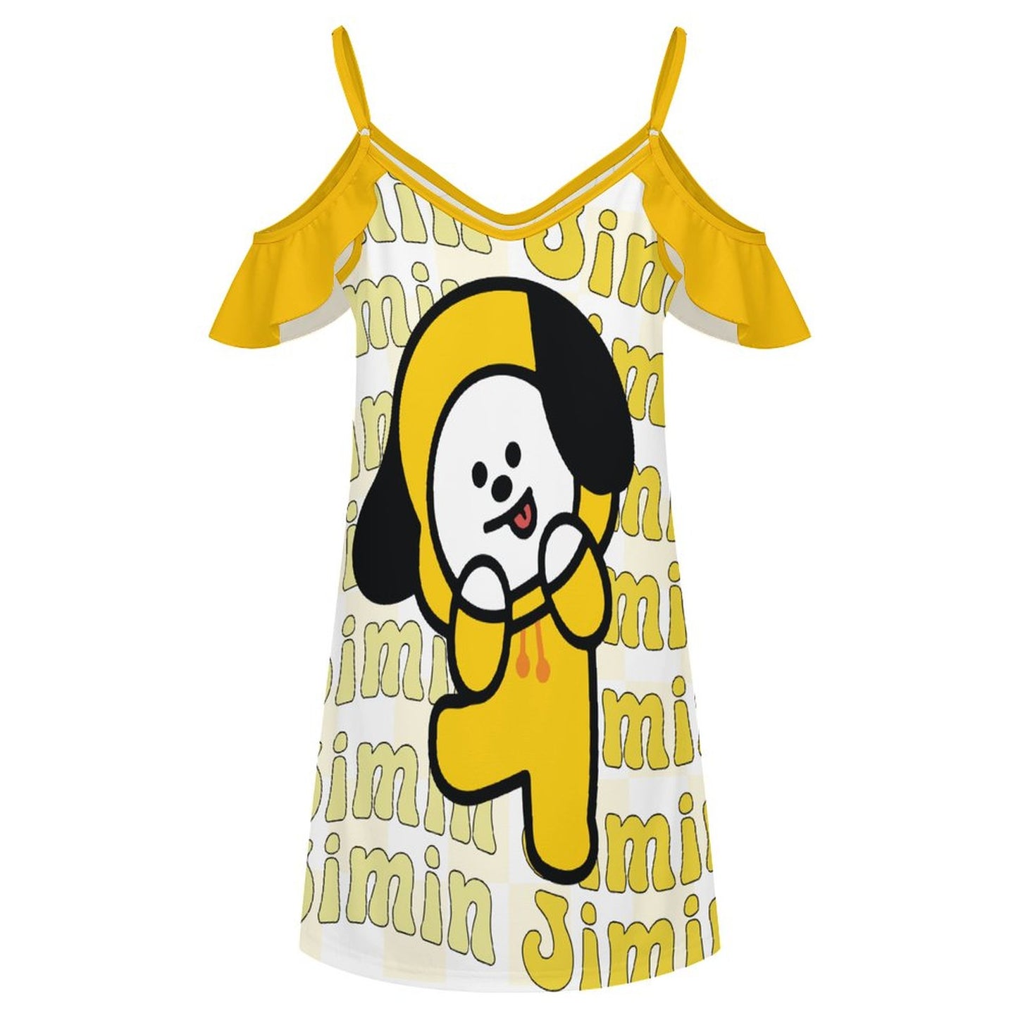 BT21 Chimmy Jimin Ruffle Spaghetti Strap Dress | K-Pop Fan Merch All-Over Print