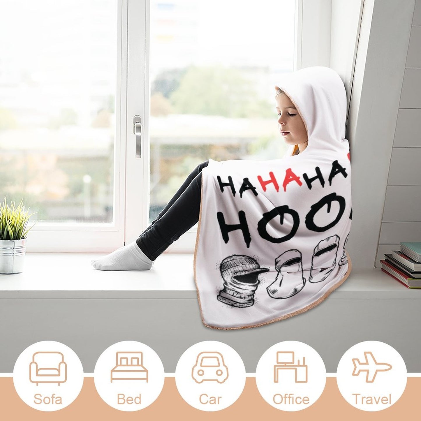 BTS Hooligan hooded blanket in white premium arctic velvet, perfect for K-Pop fans and ARMY concert gear.
