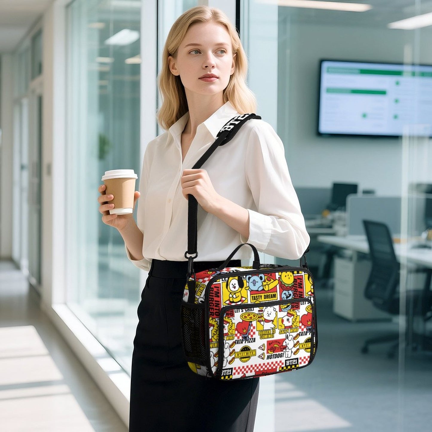 BT21 Inspired Large Capacity Insulated Lunch Bag – K-Pop Aesthetic Crossbody Tote