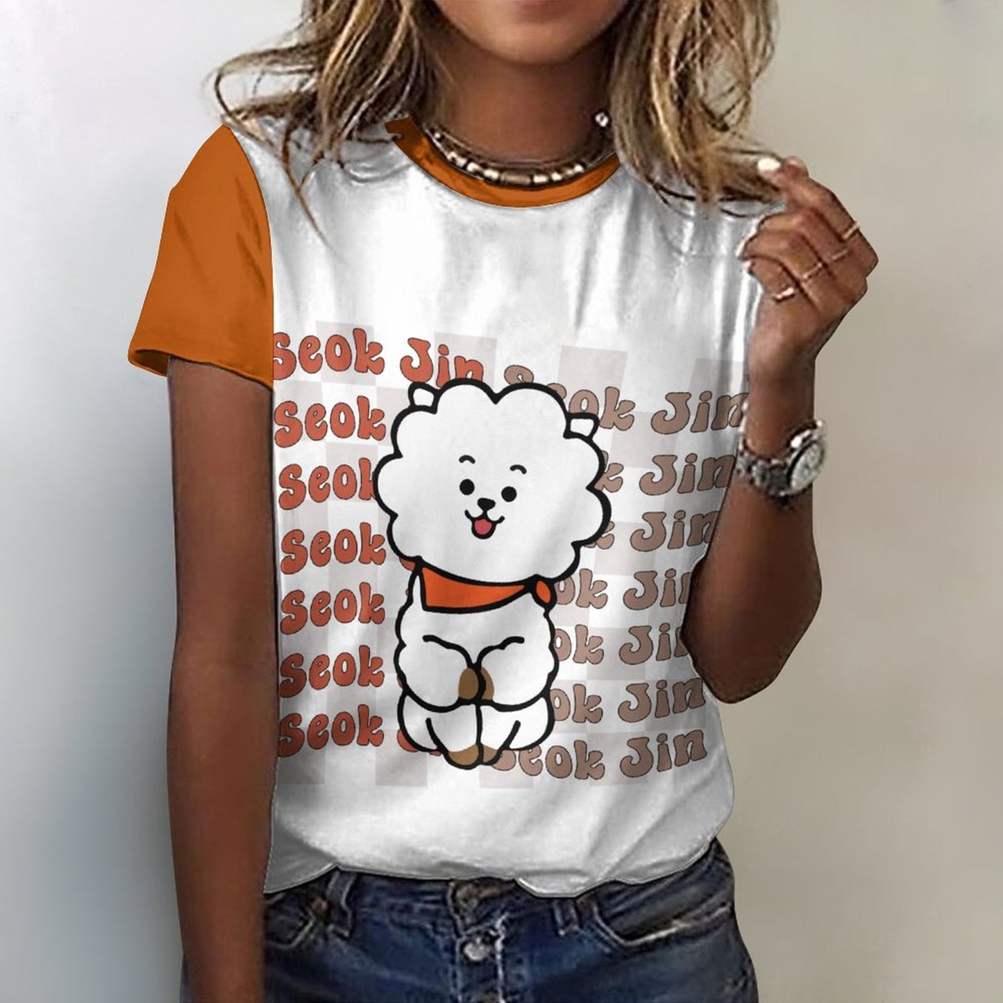 BTS Jin BT21 Women's Cotton T-Shirt | K-Pop Fan Merch All-Over Print
