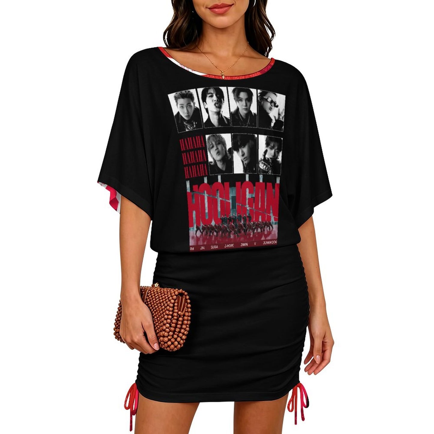 BTS Inspired Bat Sleeve Mini Dress | All-Over Print Kpop Dress S-5XL
