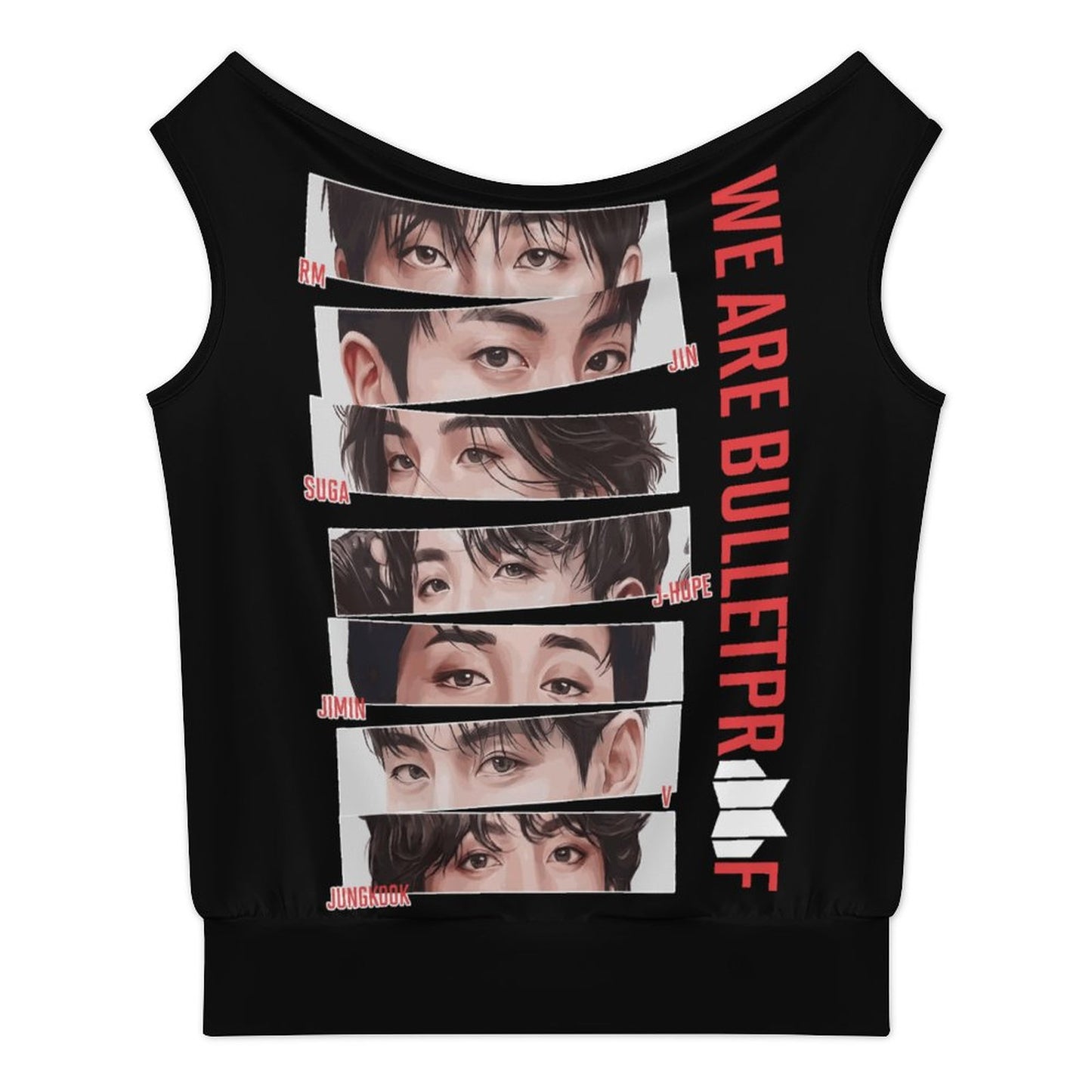 BTS Inspired Single Shoulder Top | We Are Bulletproof All-Over Print Tee