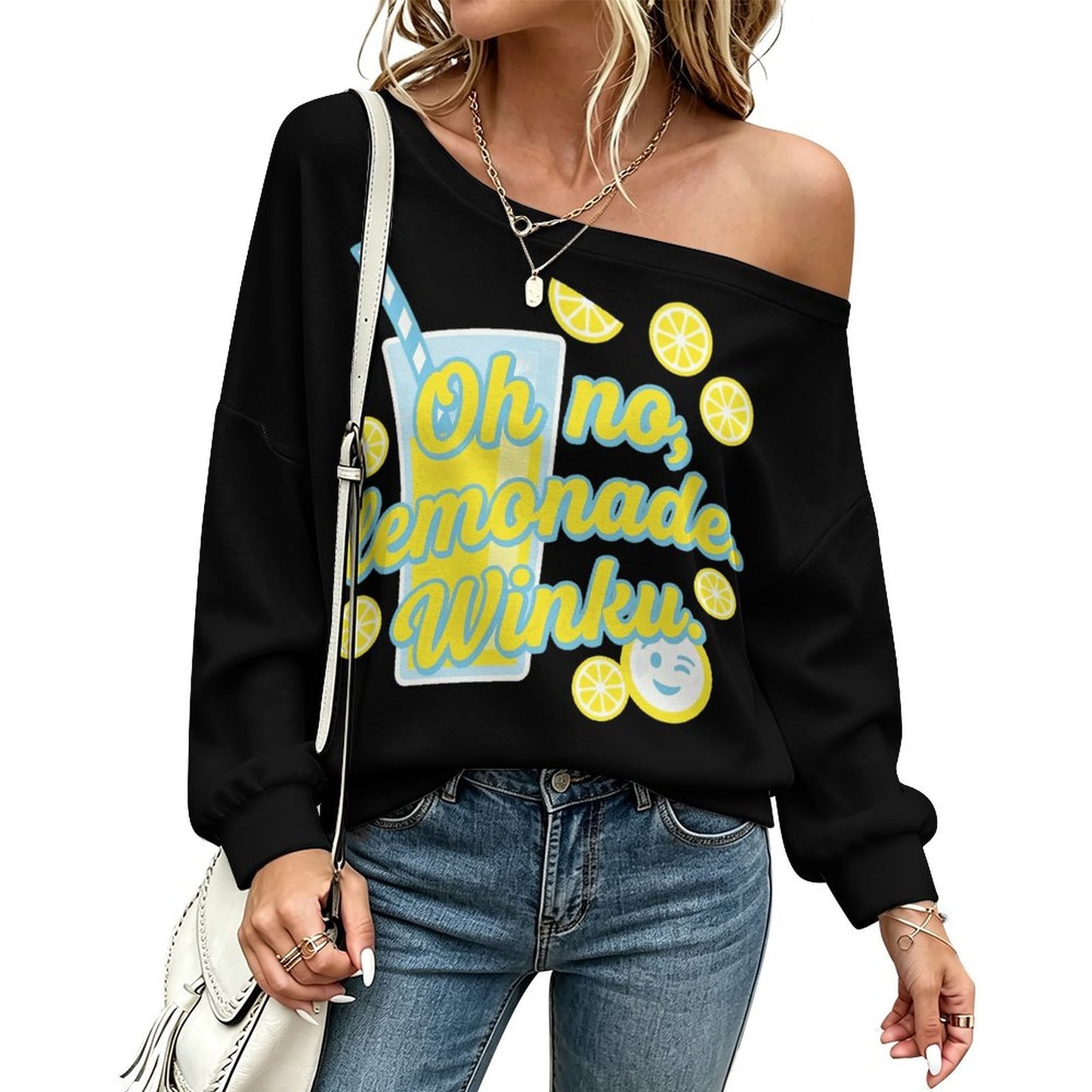 230gsm Off Shoulder Hoodie(All-Over Printing) — front view
