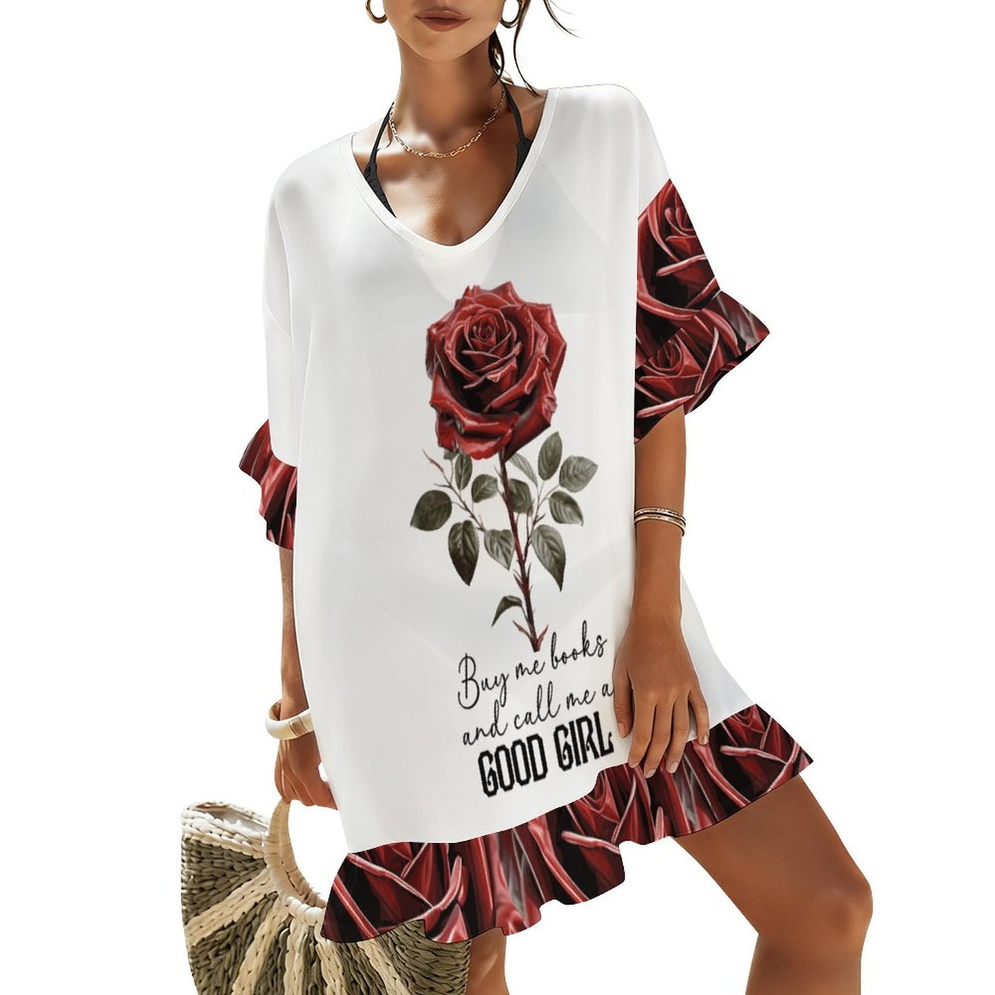 Buy Me All the Books Ruffled Cover-Up Dress | BookTok Inspired Bookish Beach Gift