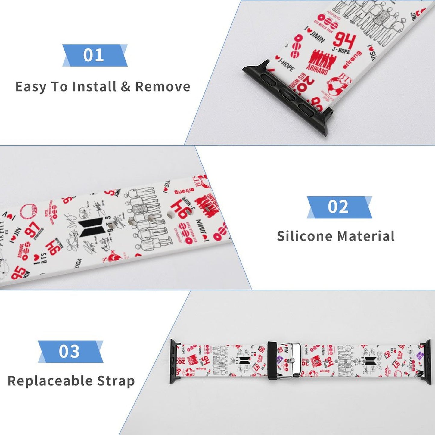 BTS Hooligan Style Silicone Apple Watch Band | Edgy K-Pop Streetwear Watch Strap for ARMY