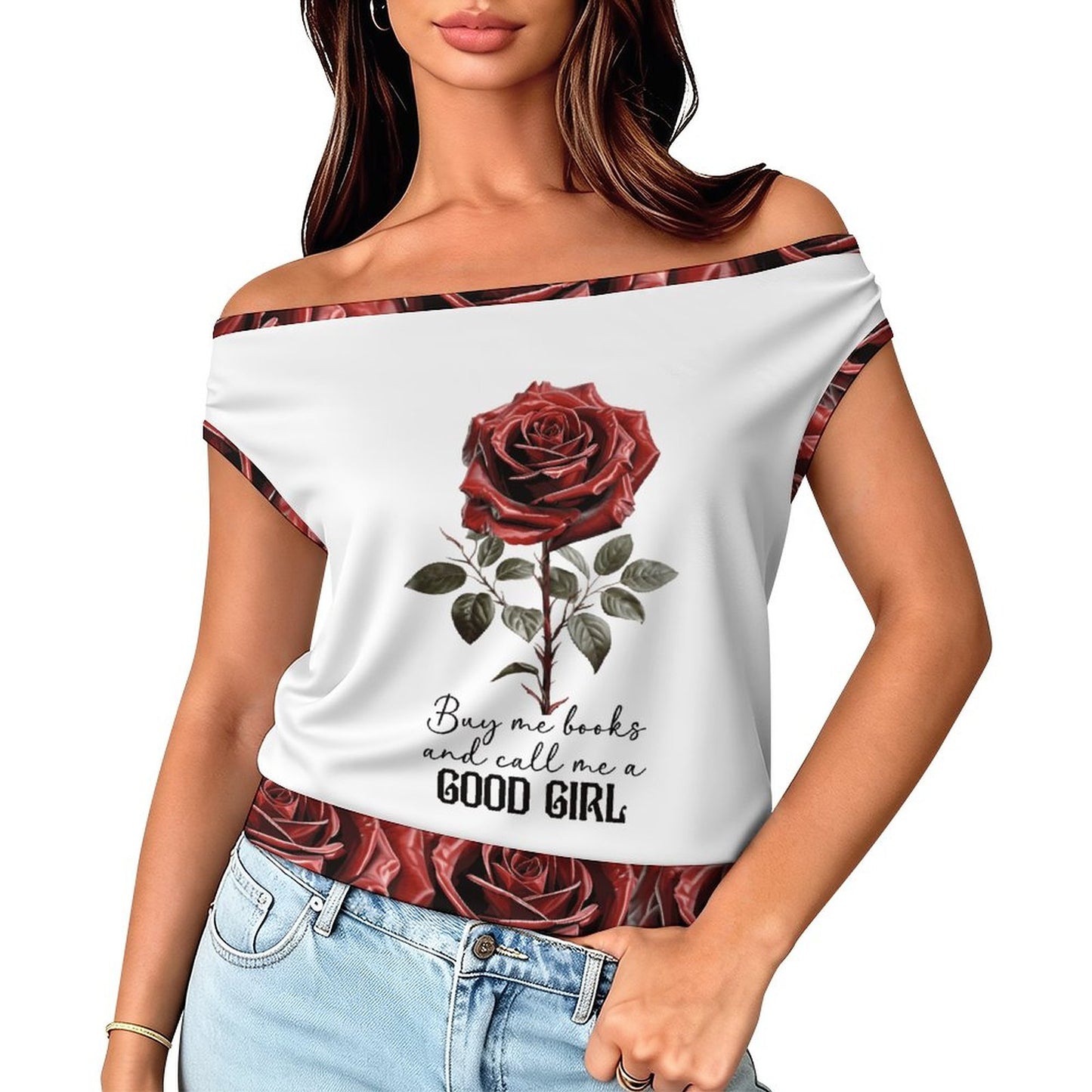 Buy Me All the Books Single Shoulder Top | BookTok Inspired Bookish Gift