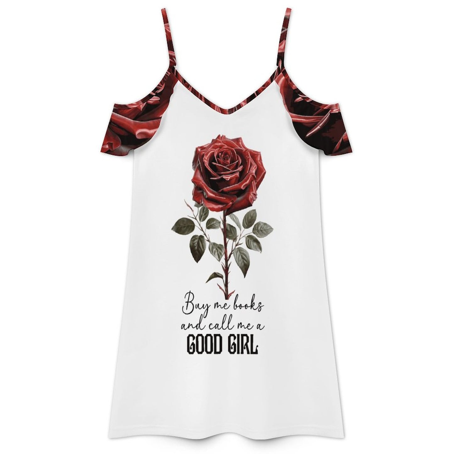 Buy Me All the Books Ruffle Spaghetti Strap Dress | BookTok Inspired Bookish Gift