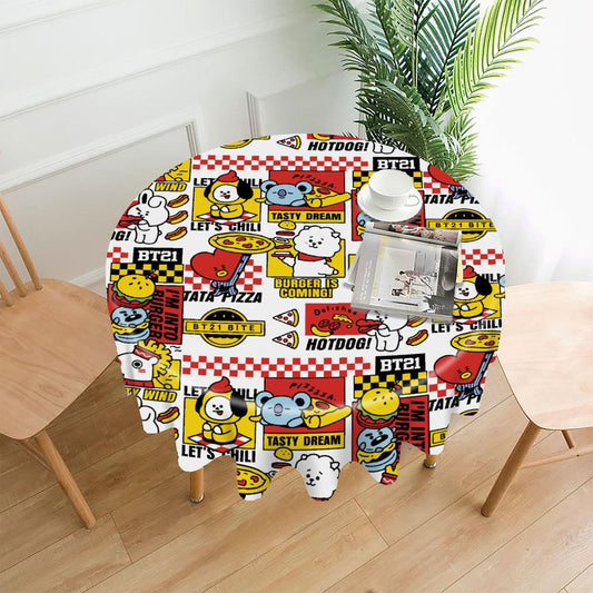 BT21 Inspired Round Tablecloth – Premium 60" K-Pop Aesthetic Dining & Picnic Cover