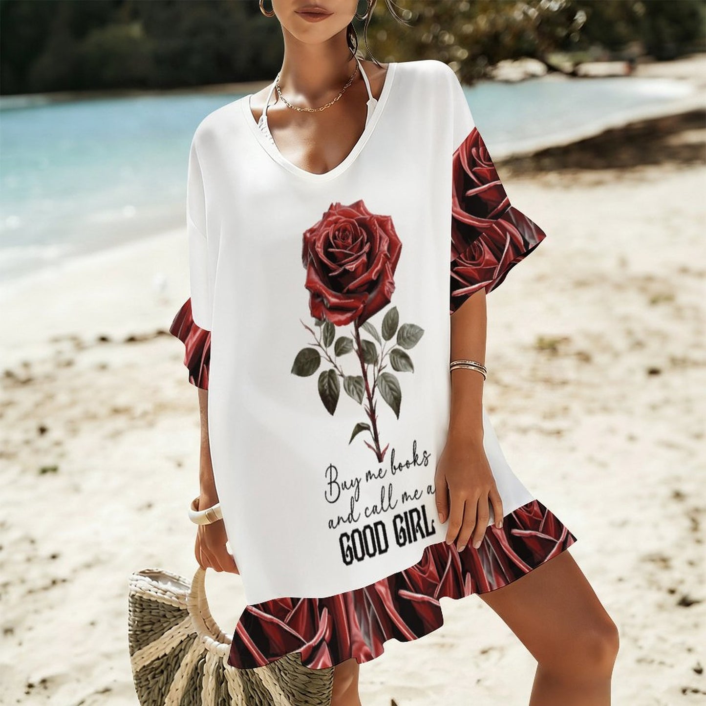 Buy Me All the Books Ruffled Cover-Up Dress | BookTok Inspired Bookish Beach Gift