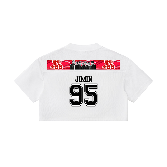 Park Jimin BTS crop top jersey sporty K-pop concert outfit