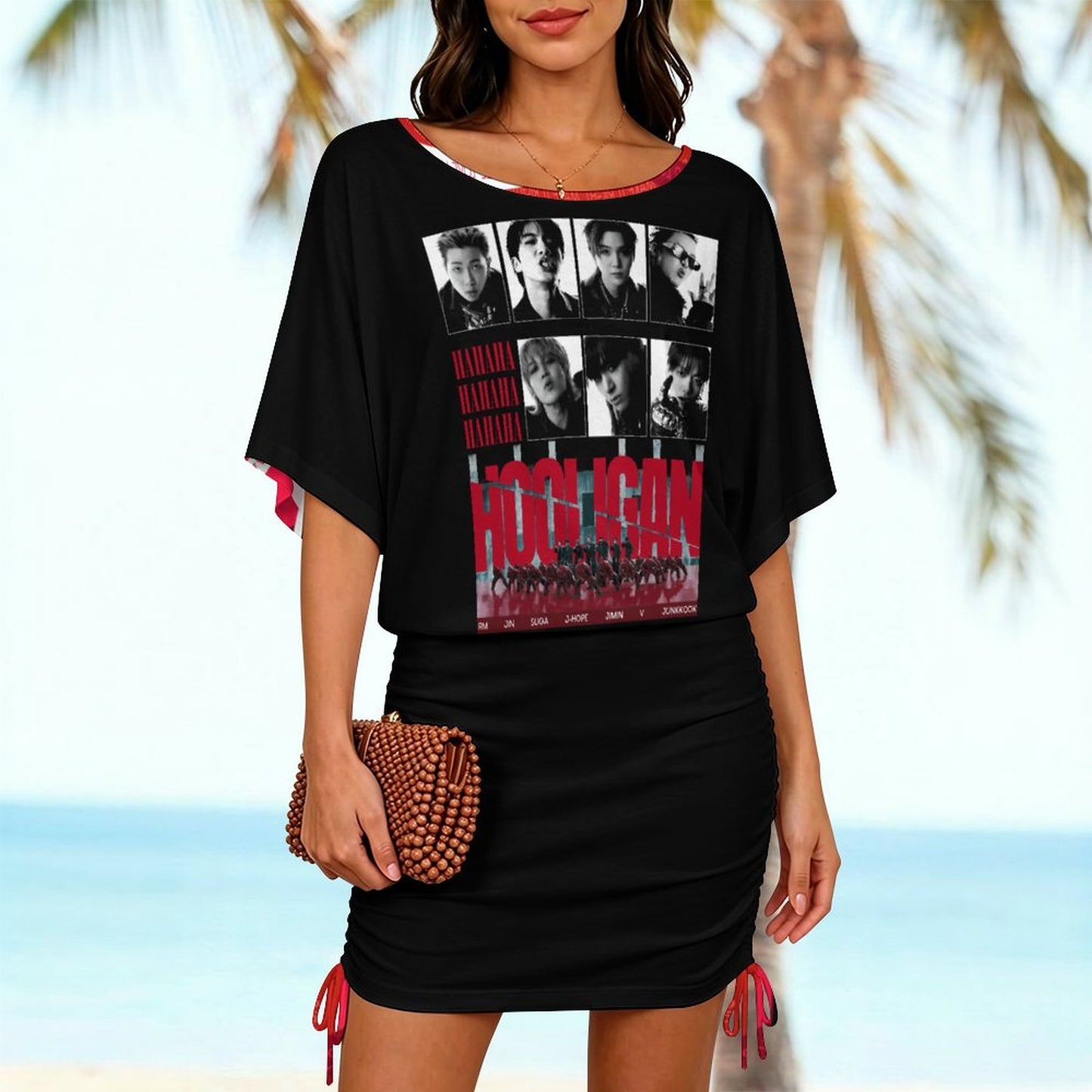 BTS Inspired Bat Sleeve Mini Dress | All-Over Print Kpop Dress S-5XL