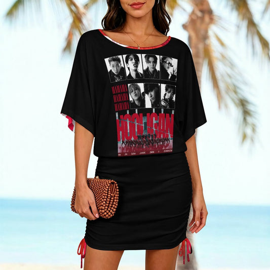 BTS Inspired Bat Sleeve Mini Dress | All-Over Print Kpop Dress S-5XL