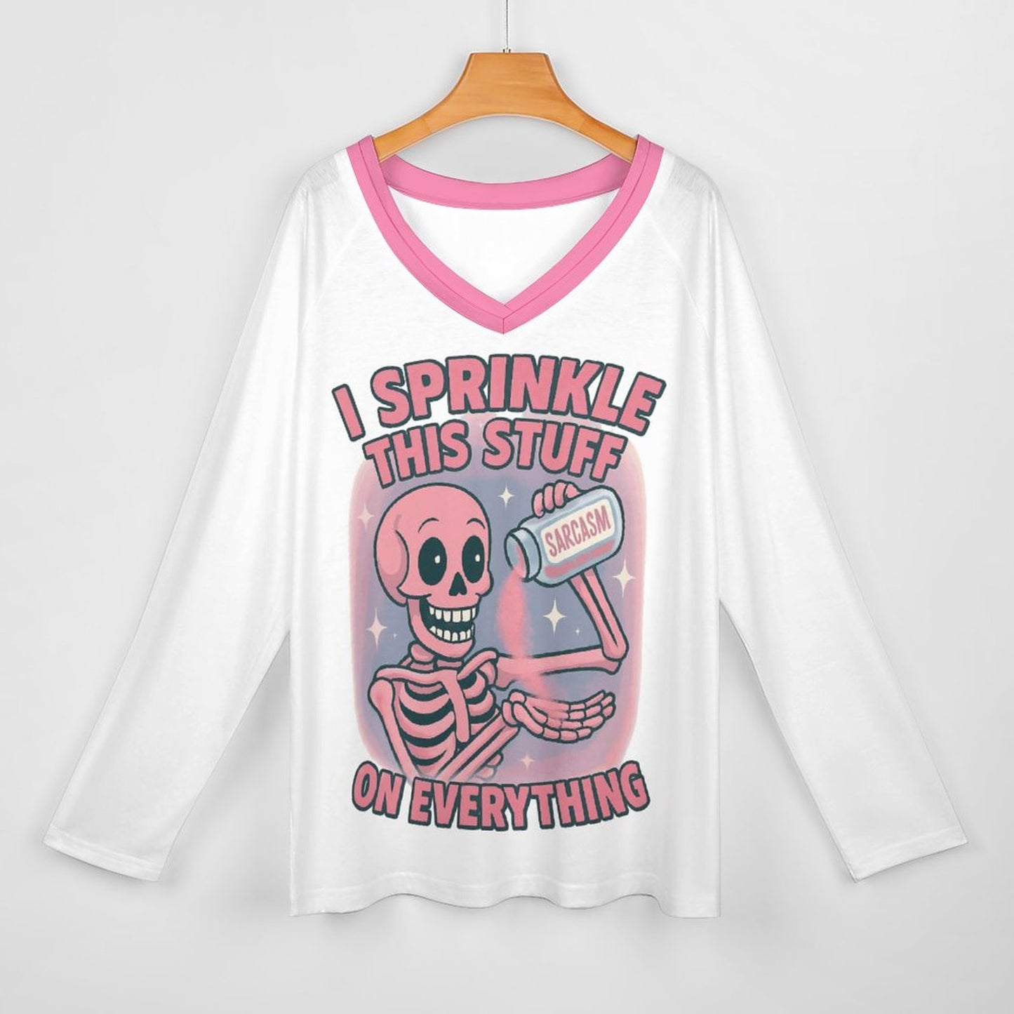 V-neck Loose Long Sleeve T-shirt(All-Over Printing)