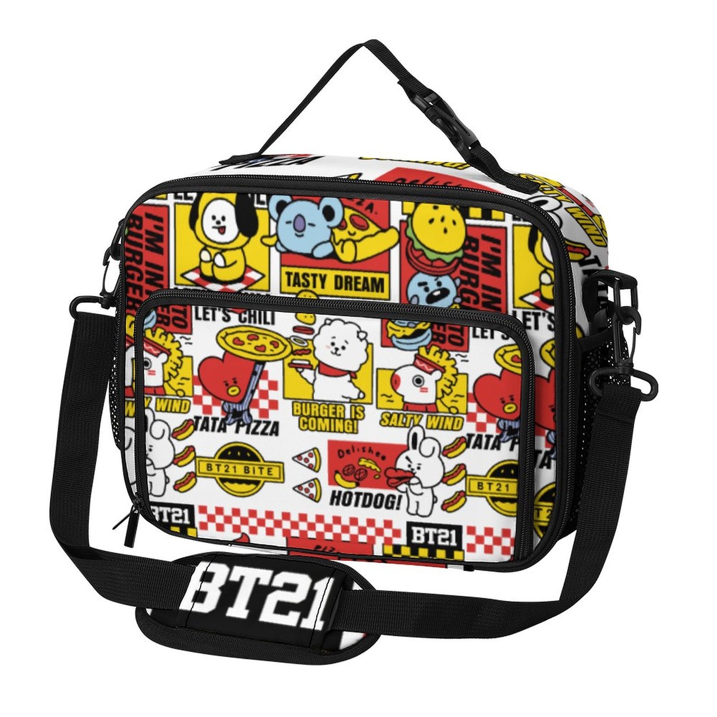 BT21 Inspired Large Capacity Insulated Lunch Bag – K-Pop Aesthetic Crossbody Tote