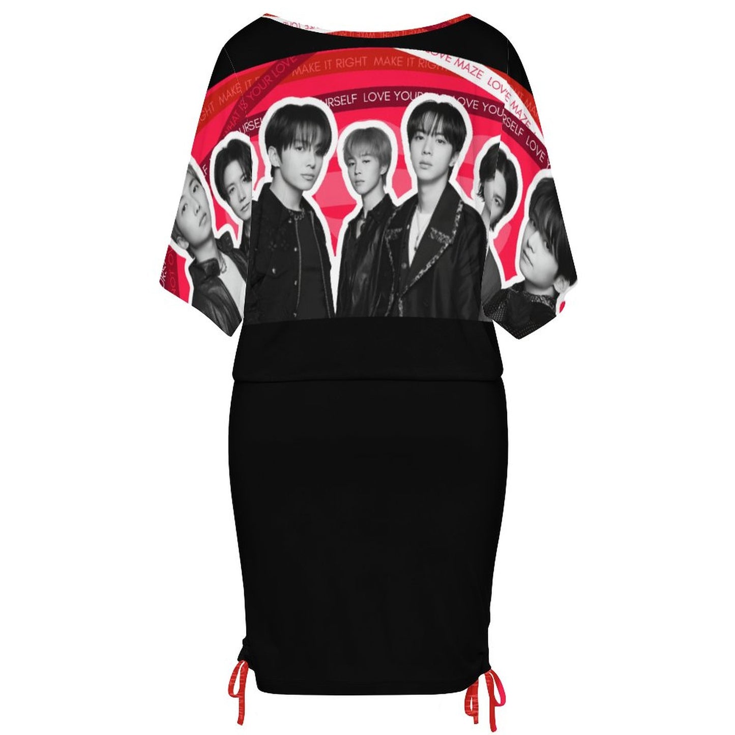 BTS Inspired Bat Sleeve Mini Dress | All-Over Print Kpop Dress S-5XL