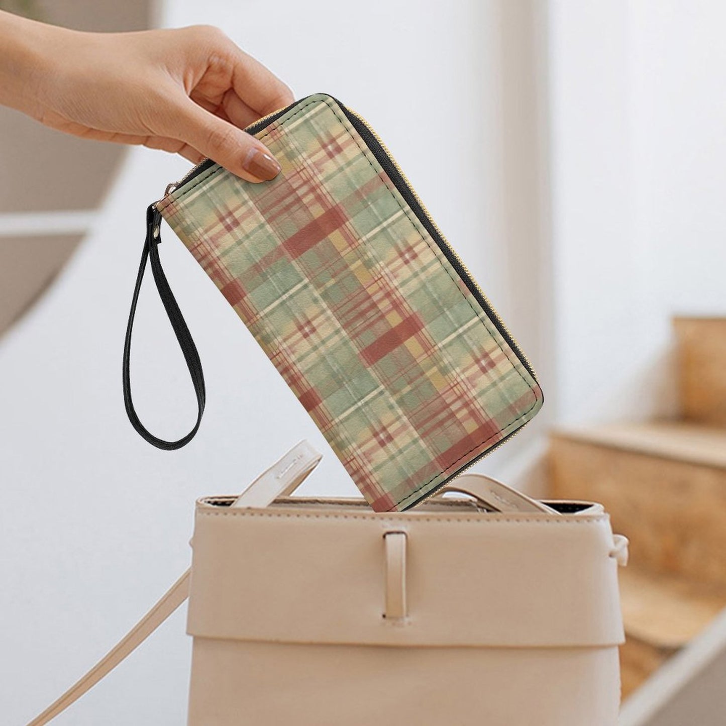 Leather Wallet with Wristlet Strap (2 Pictures on 2 Sides)