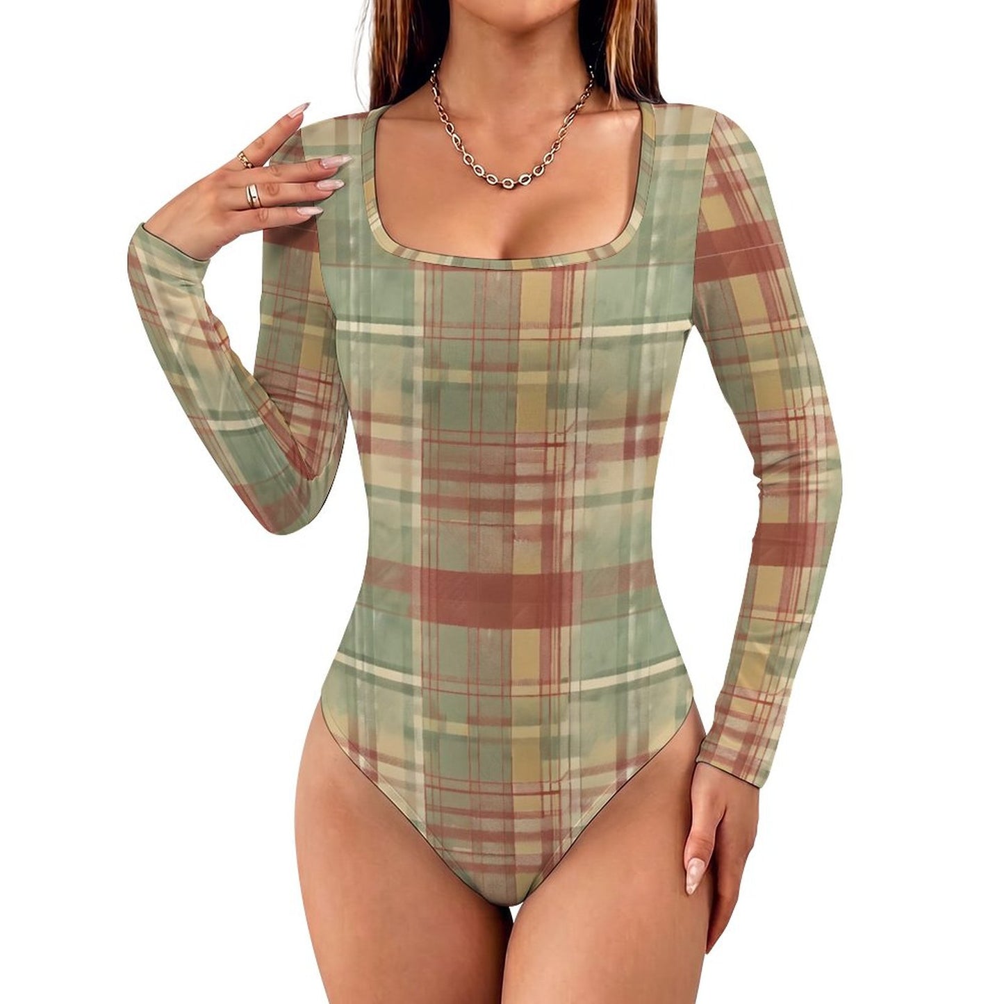 Square Collar Long Sleeved Jumpsuit(All-Over Printing)